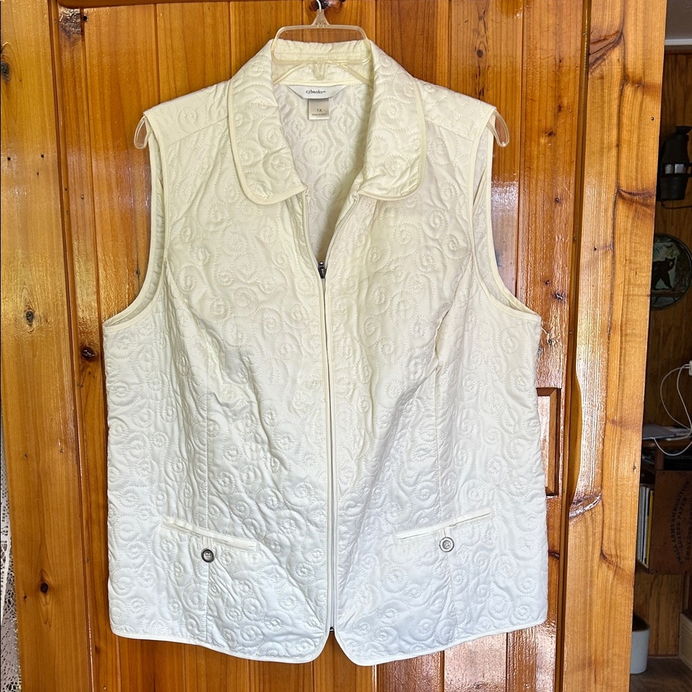 C J Banks Cream Quilted Zip-Front Vest